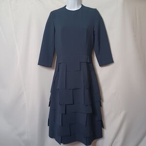 MARLOWE Navy Blue Round Neck Layered Bottom Dress. XS